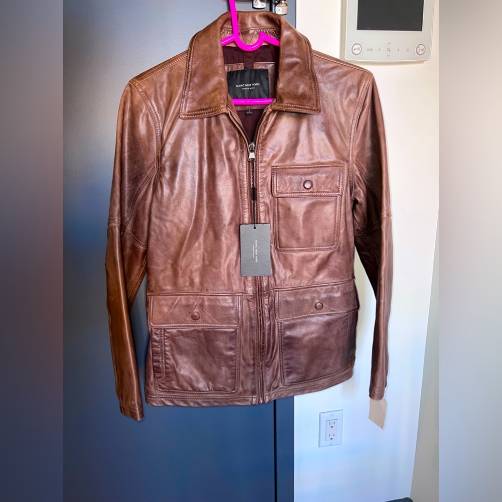 Marc New York mens size small, chocolate brown leather three-quarter jacket